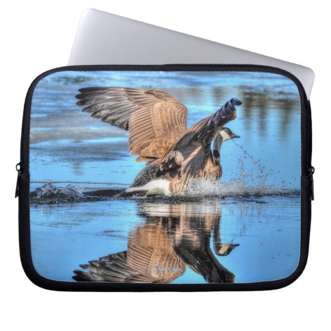Landing Canada Goose on Lake Wildlife Nature Scene Laptop Sleeve (Front)