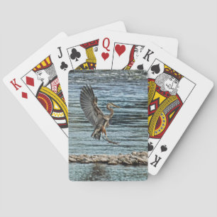Landing Great Blue Heron Wildlife Birdlover Design Playing Cards