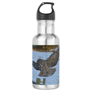 Landing Great Grey Owl and Snow Wildlife Raptor 532 Ml Water Bottle