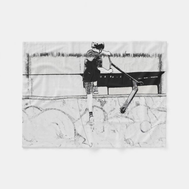Landing It - Stunt Scooter Rider Fleece Blanket (Front (Horizontal))