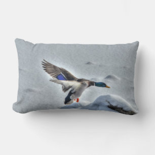 Landing Mallard Duck Drake Wildlife Photo Lumbar Cushion