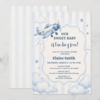 Landing Soon Blue Boy Aeroplane Baby Shower