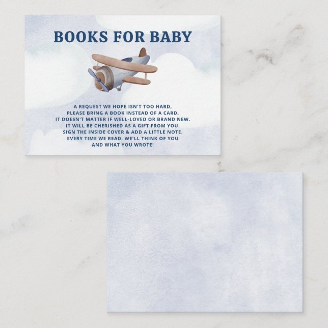 Landing Soon Boy Aeroplane Baby Shower Book Reques Enclosure Card (Front/Back)