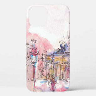 Landmark of Paris with watercolor in a rainy day - iPhone 12 Case