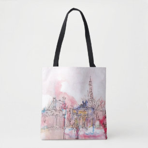 Landmark of Paris with watercolor in a rainy day - Tote Bag