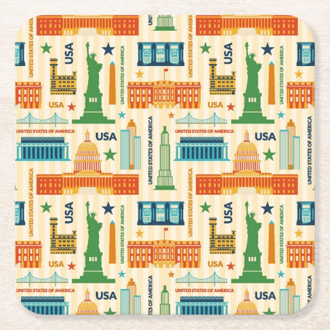 Landmarks of United States of America Square Paper Coaster (Front)