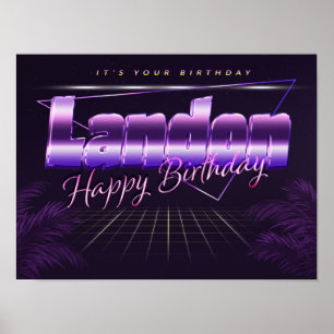 Landon Name Vorname lila retro Poster Geburtstag