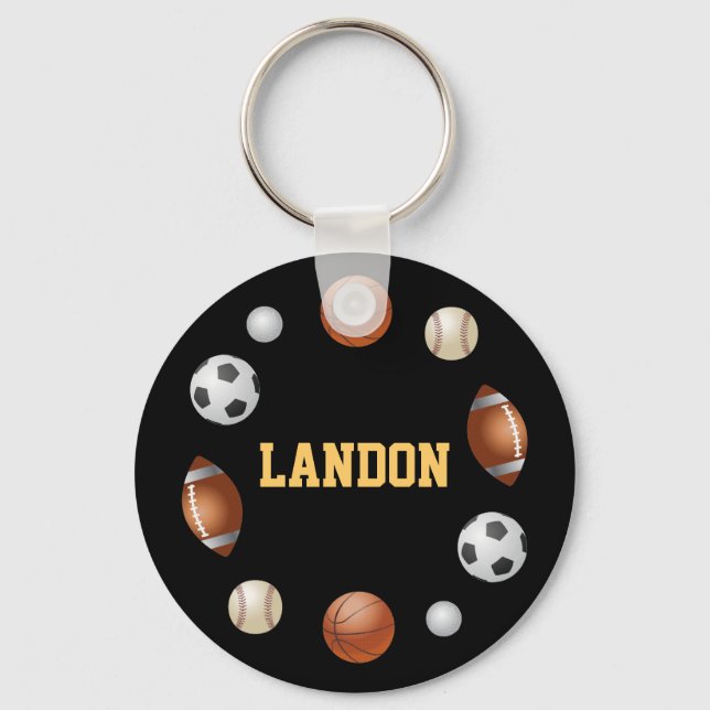 Landon World of Sports Keychain - Black (Front)