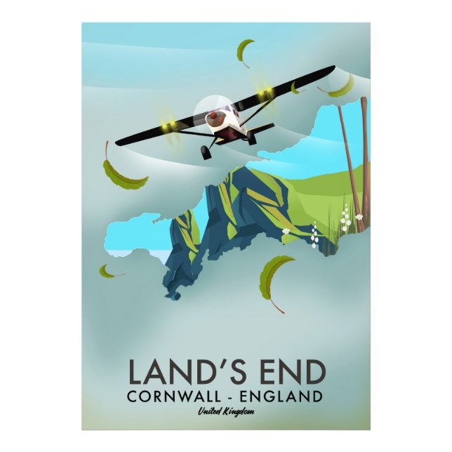 Land's End Cornwall Travel map poster (Front)