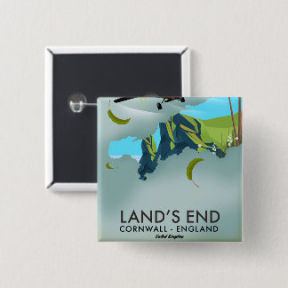 Land's End Cornwall Travel map poster 15 Cm Square Badge