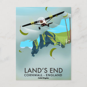 Land's End Cornwall Travel map poster Postcard