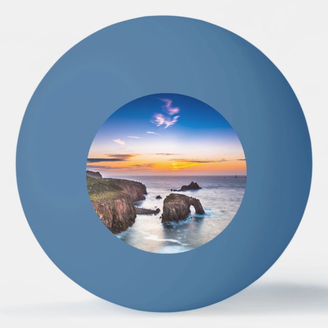 Lands End Sunset Enys Dodnan Armed Knight Cornwall Ping Pong Ball (Front)