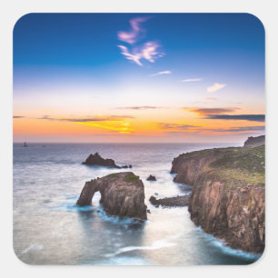 Lands End Sunset Enys Dodnan Armed Knight Cornwall Square Sticker