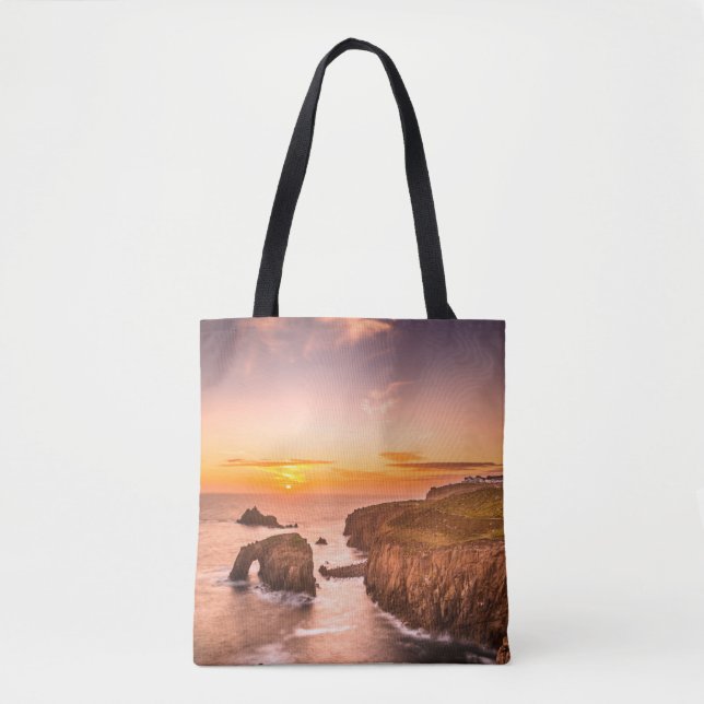 Lands End Sunset Enys Dodnan Armed Knight Cornwall Tote Bag (Front)