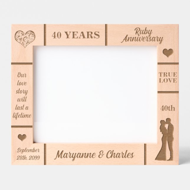 Landscape 10x8 Ruby 40th Wedding Anniversary Etched Frames (Front)