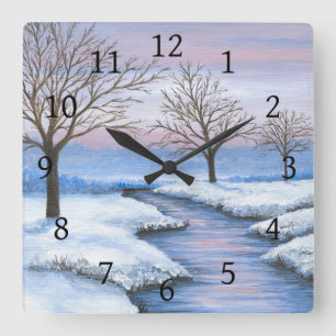 Landscape 231 winter snow square wall clock