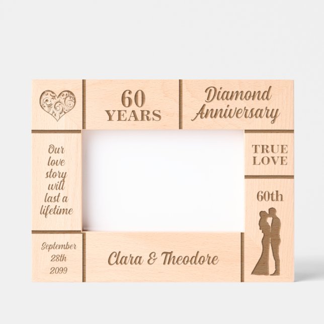 Landscape 6x4 Golden 60th Wedding Anniversary Etched Frames (Front)