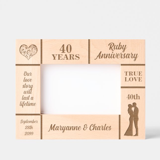 Landscape 6x4 Ruby 40th Wedding Anniversary Etched Frames (Front)