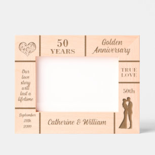 Landscape 7x5 Golden 50th Wedding Anniversary Etched Frames