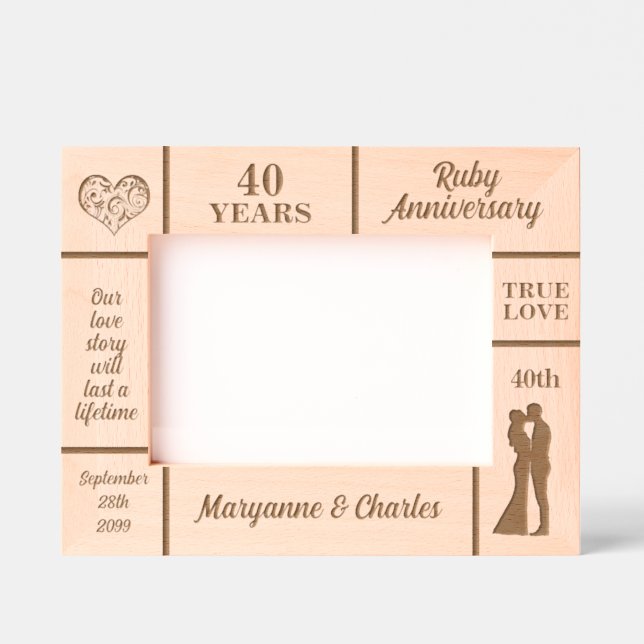 Landscape 7x5 Ruby 40th Wedding Anniversary Etched Frames (Front)