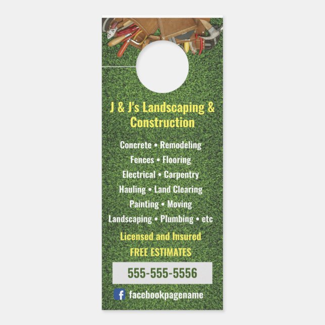 Landscape and Construction Grass Door Hanger (Front)
