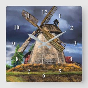 Landscape and Weather in the Netherlands - Drawing Square Wall Clock