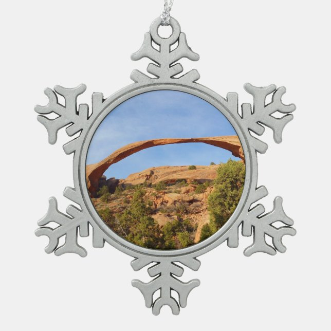 Landscape Arch at Arches National Park Snowflake Pewter Christmas Ornament (Front)
