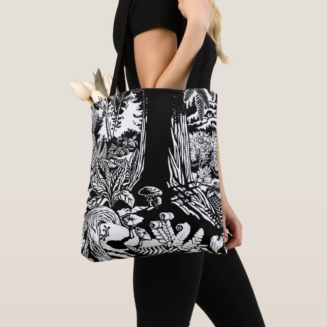 Landscape Art Tote Bag B&W Forest Eco-Art Bags (Close Up)