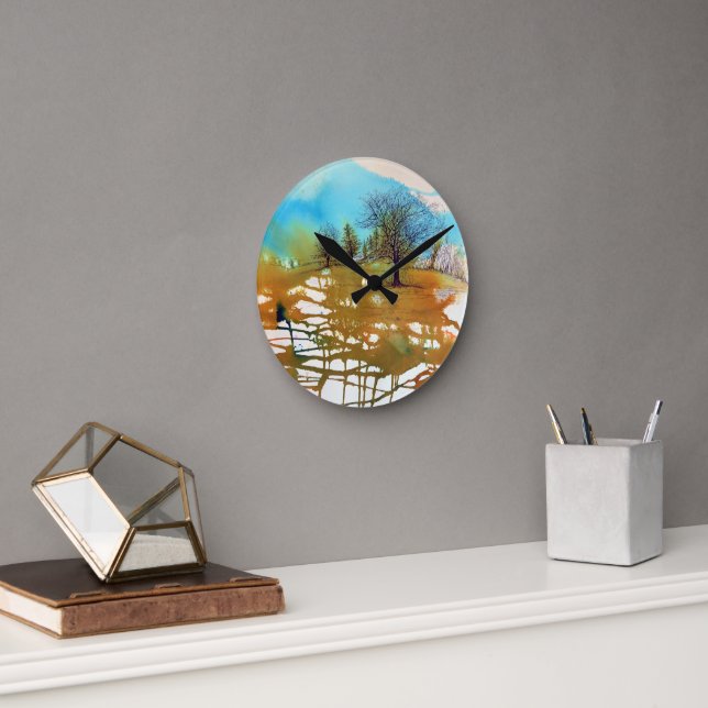 Landscape Art Trees Abstract Painting  Round Clock (Office)