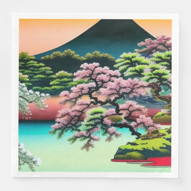 Landscape Asian Cherry Blossoms  Napkin (Front)