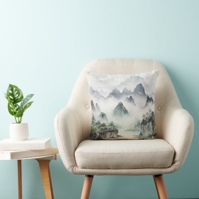Landscape Asian Painting Cushion (Chair)