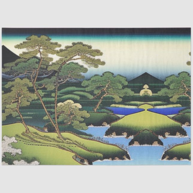 Landscape Asian Water Scene with Trees Decoupage Tissue Paper (Front)