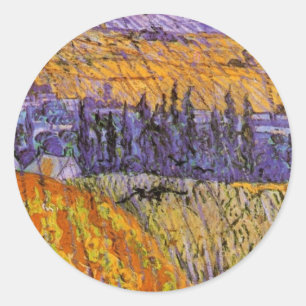 Landscape at Auvers in Rain by Vincent van Gogh Classic Round Sticker