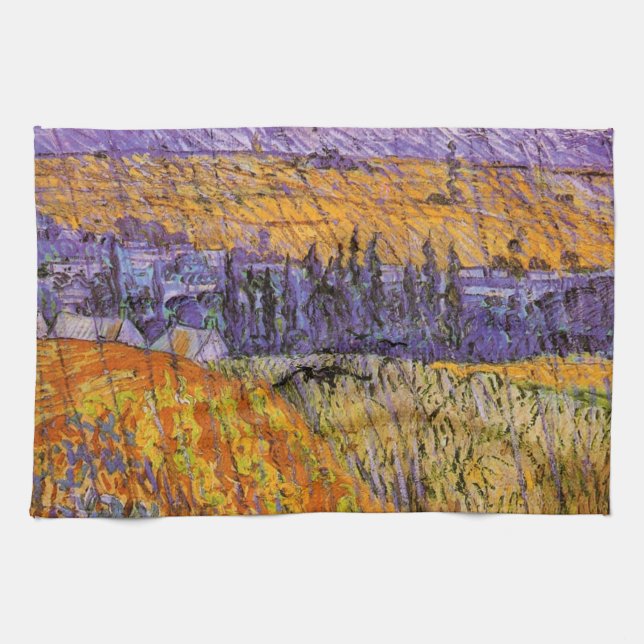 Landscape at Auvers in Rain by Vincent van Gogh Tea Towel (Horizontal)