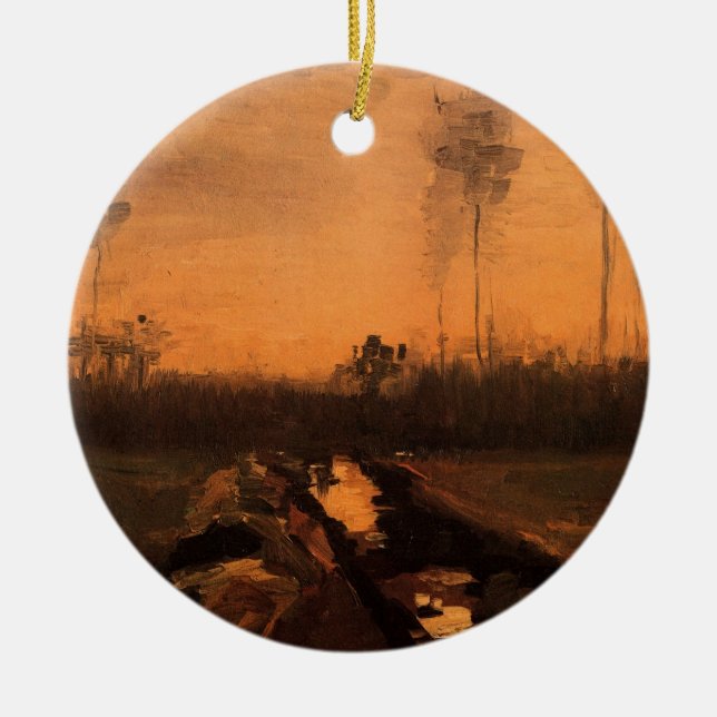 Landscape at Dusk by Vincent van Gogh Ceramic Tree Decoration (Front)