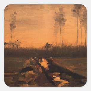 Landscape at Dusk by Vincent van Gogh Square Sticker