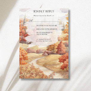 Landscape Autumn Forest Path Leaves Fall Wedding RSVP Card