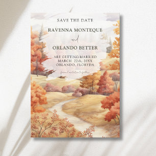 Landscape Autumn Forest Path Leaves Fall Wedding Save The Date