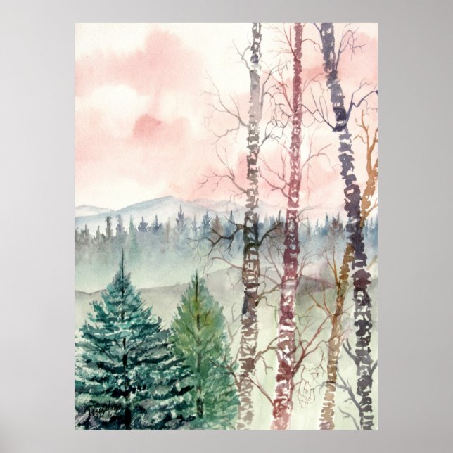 landscape birch tree painting poster (Front)