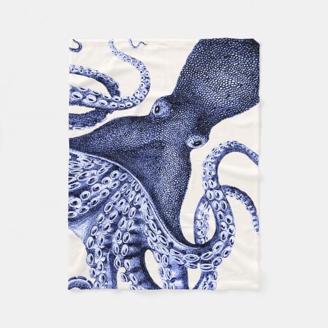 Landscape Blue Octopus Fleece Blanket (Front)