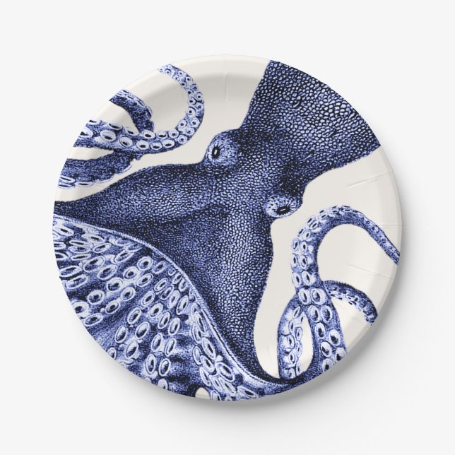 Landscape Blue Octopus Paper Plate (Front)