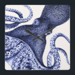 Landscape Blue Octopus Square Wall Clock<br><div class="desc">Landscape Blue Octopus by Fab Funky. Features an up-close shot of a purplish blue octopus.|191000D</div>