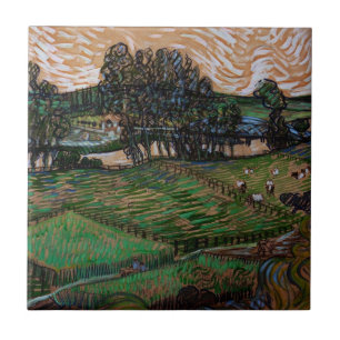 Landscape, Bridge Across Oise by Vincent van Gogh Tile