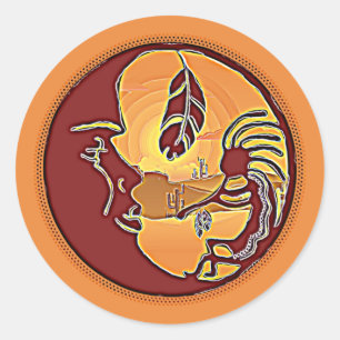 Landscape Button - Kokopelli Moon Feather 1 Classic Round Sticker