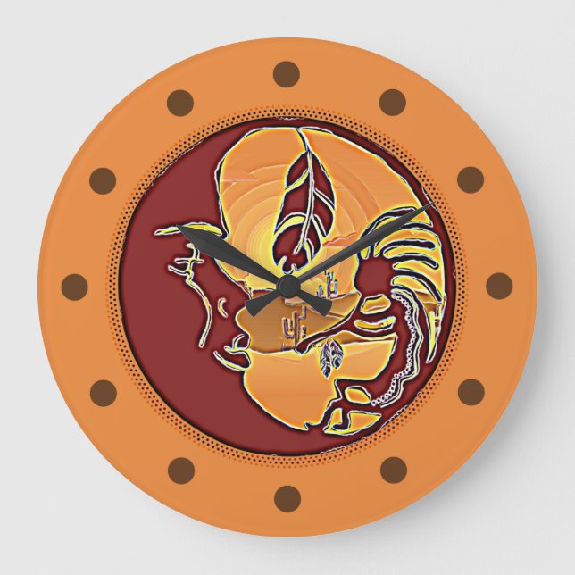 Landscape Button - Kokopelli Moon Feather 1 Large Clock (Front)