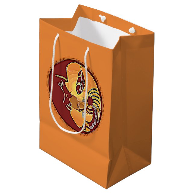 Landscape Button - Kokopelli Moon Feather 1 Medium Gift Bag (Front Angled)