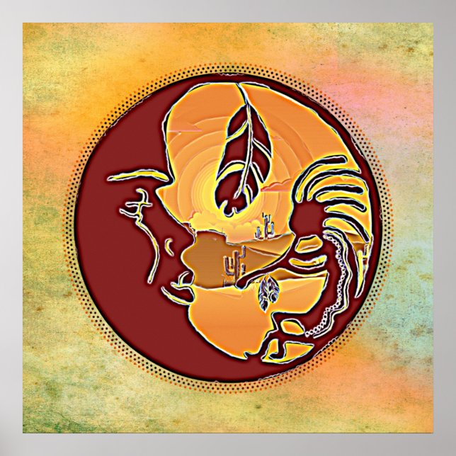 Landscape Button - Kokopelli Moon Feather 1 Poster (Front)