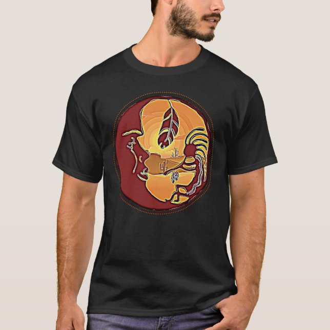 Landscape Button - Kokopelli Moon Feather 1 T-Shirt (Front)