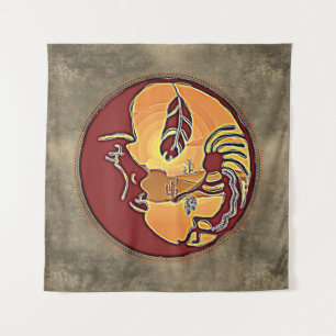Landscape Button - Kokopelli Moon Feather 1 Tapestry