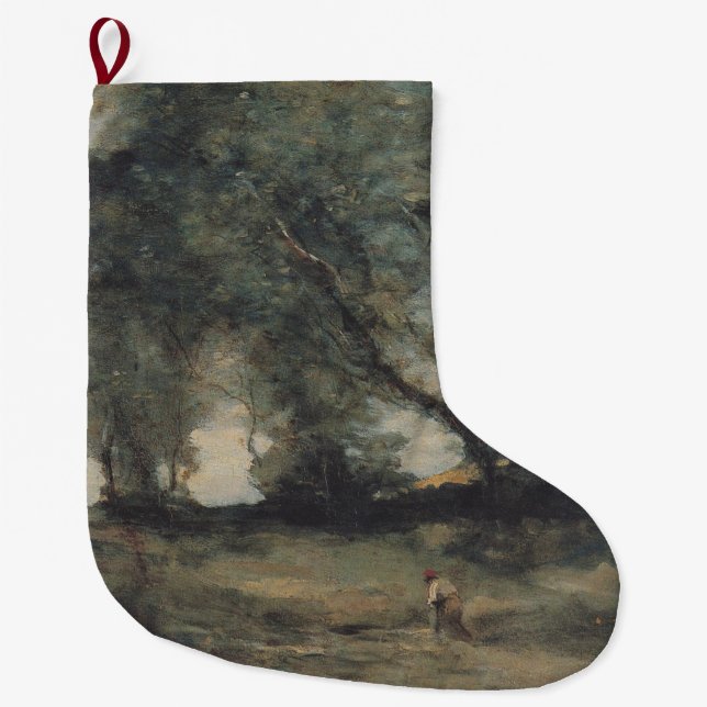 Landscape (by Camille Corot) Large Christmas Stocking (Front)